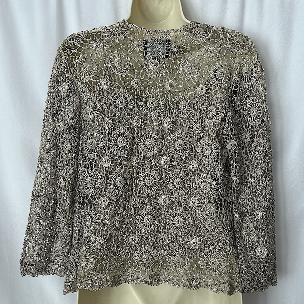 Carmen Marc Valvo Gorgeous Gold Floral Crochet Two Shirt Set **Sz Petite M**🌺🌺 - Picture 2 of 8